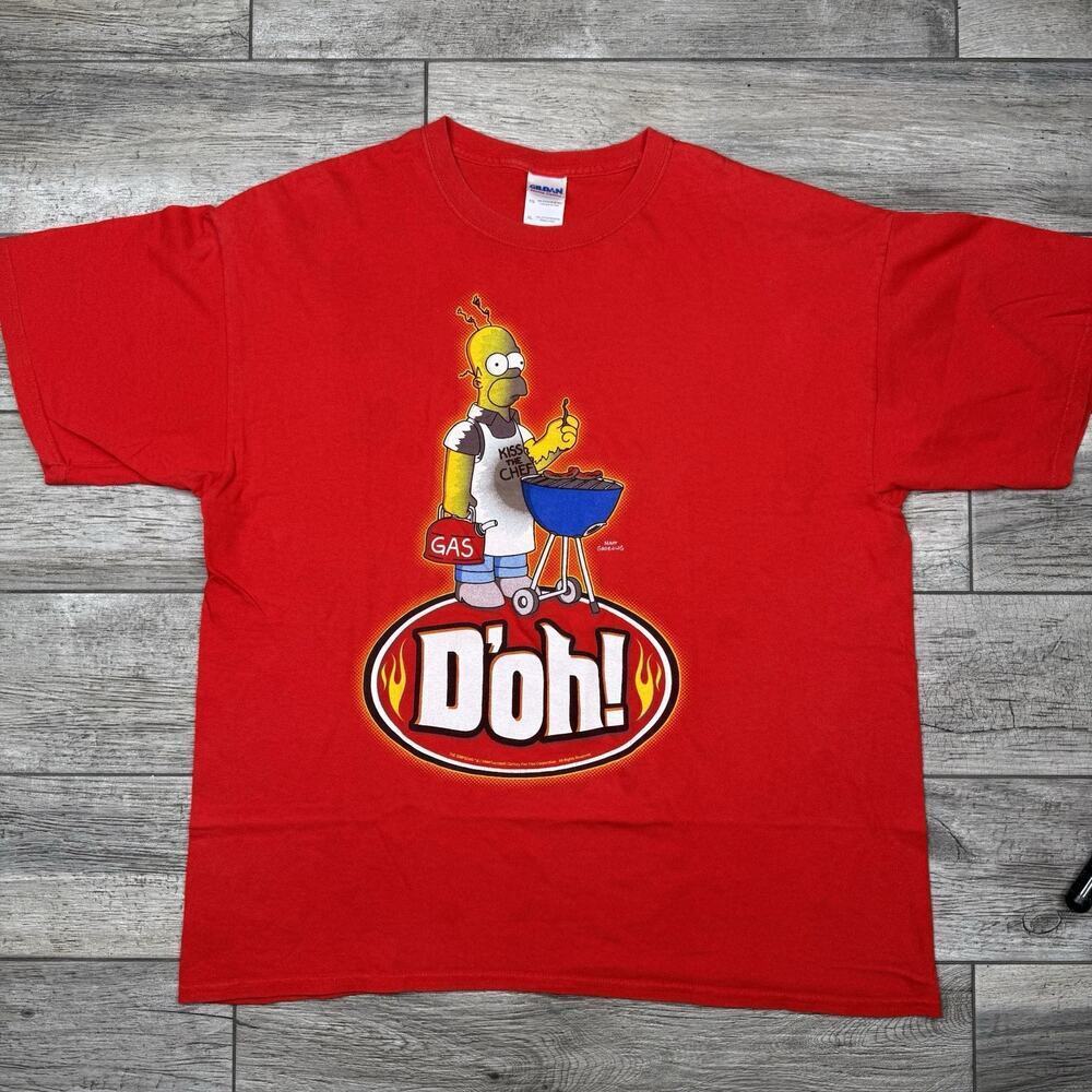 The Simpsons Shirt Mens XL Homer BBQ Grill 2009 Graphic Tee Red Short Sleeve VTG